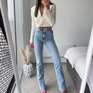 Zara High Rise Split Hem Jeans
